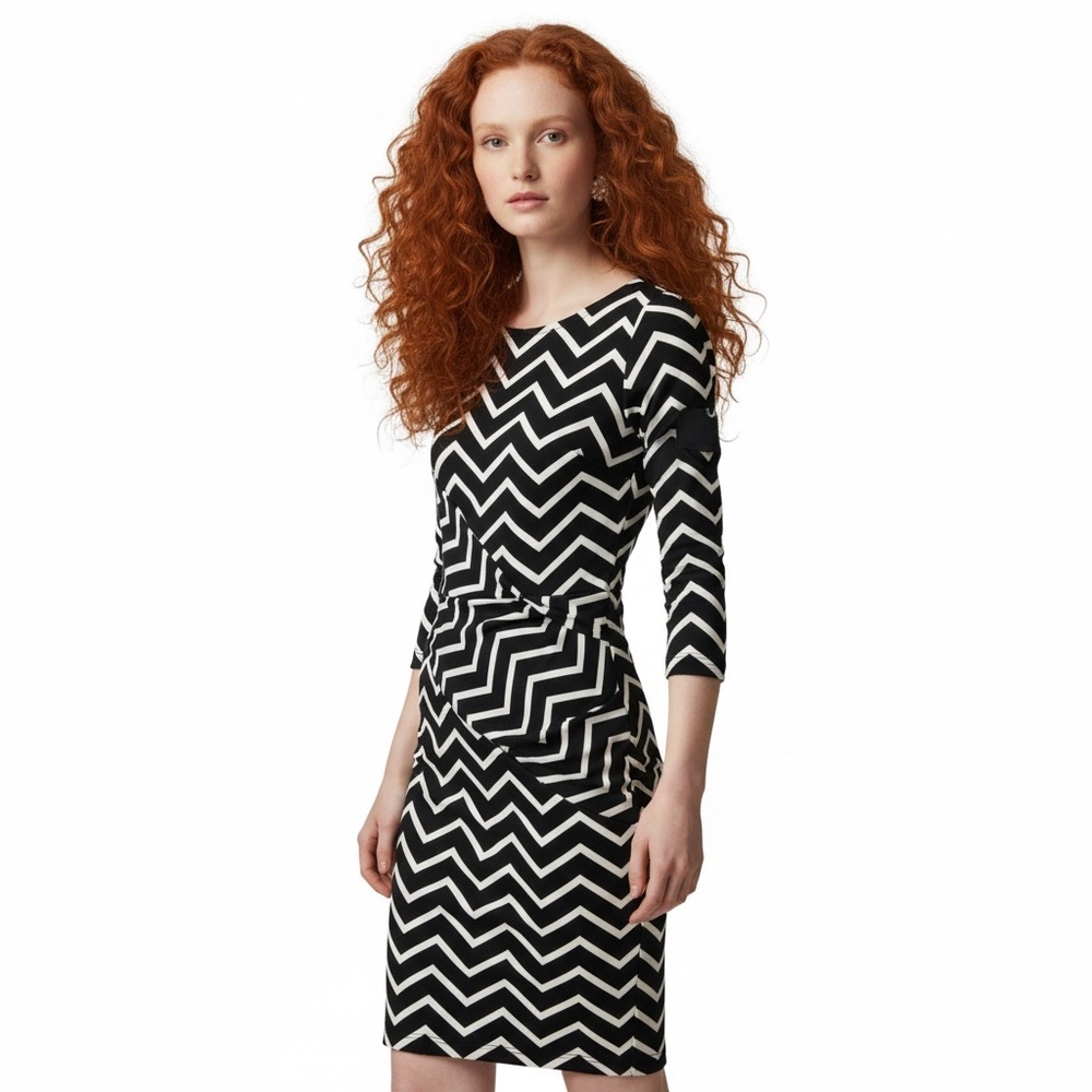Lauren Ralph Lauren Chevron Patterned Black and White Stretchy Dress Size 4